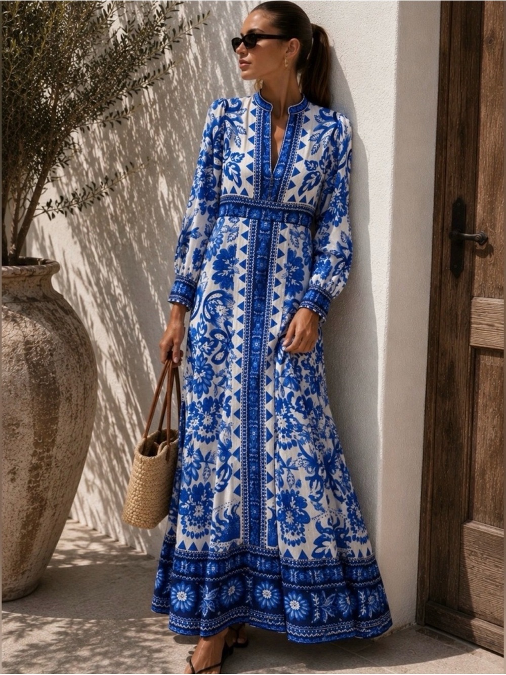 NEW Caroline Constas Blue and White Floral Maxi Dress XS